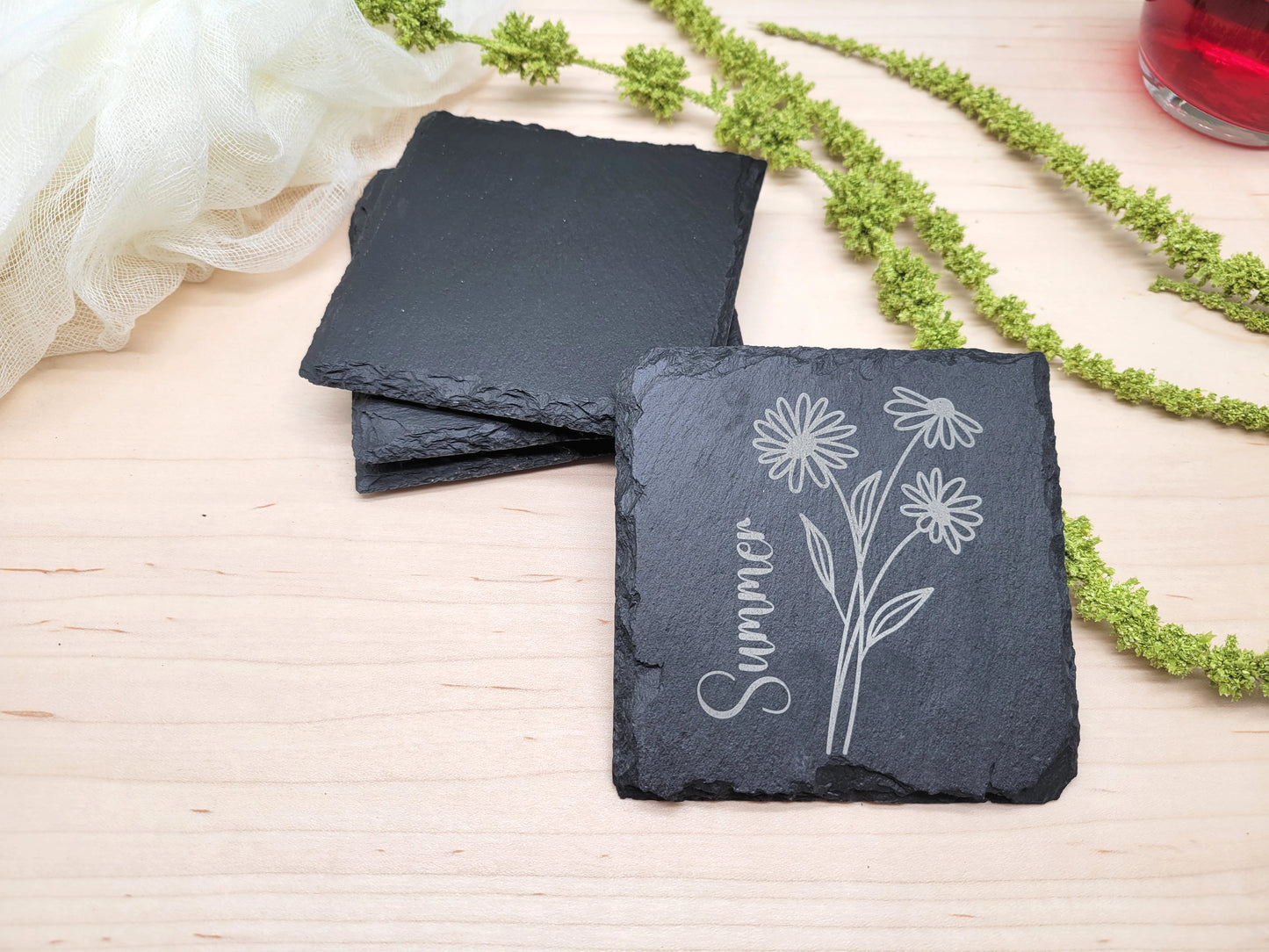 Personalized Engraved Slate Coasters – Set of 4