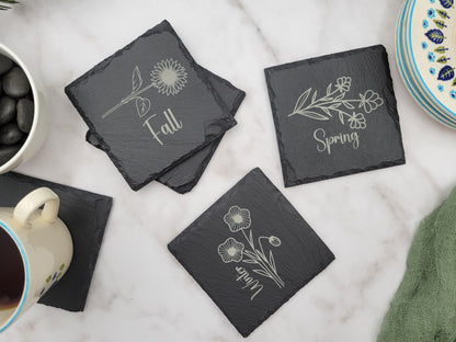 Personalized Engraved Slate Coasters – Set of 4