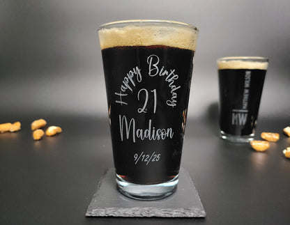 Happy Birthday Engraved Pint Glass – Personalized 16oz Barware