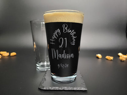 Happy Birthday Engraved Pint Glass – Personalized 16oz Barware