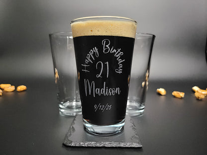 Happy Birthday Engraved Pint Glass – Personalized 16oz Barware