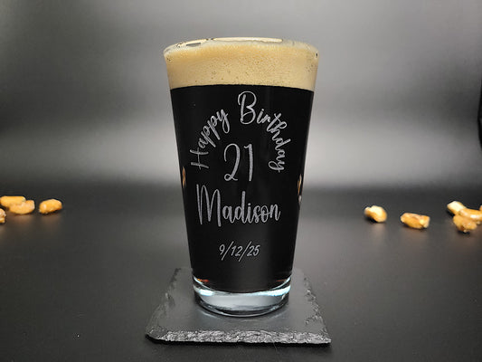 Happy Birthday Engraved Pint Glass – Personalized 16oz Barware