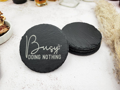 Funny Slate Coaster Set (4pc) – Engraved Barware with Attitude (Round or Square)