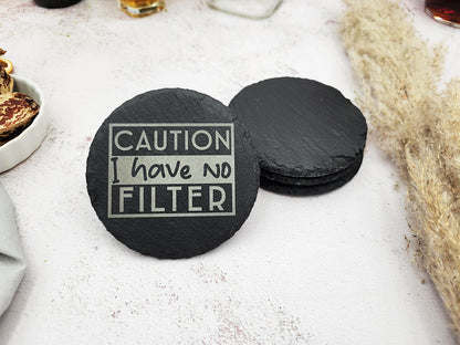 Funny Slate Coaster Set (4pc) – Engraved Barware with Attitude (Round or Square)