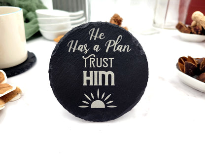 Faith-Inspired Slate Coaster Set (4pc) – Engraved Christian Decor (Round or Square)