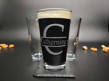 Signature Monogram Letter Pint Glass – Personalized 16oz Barware