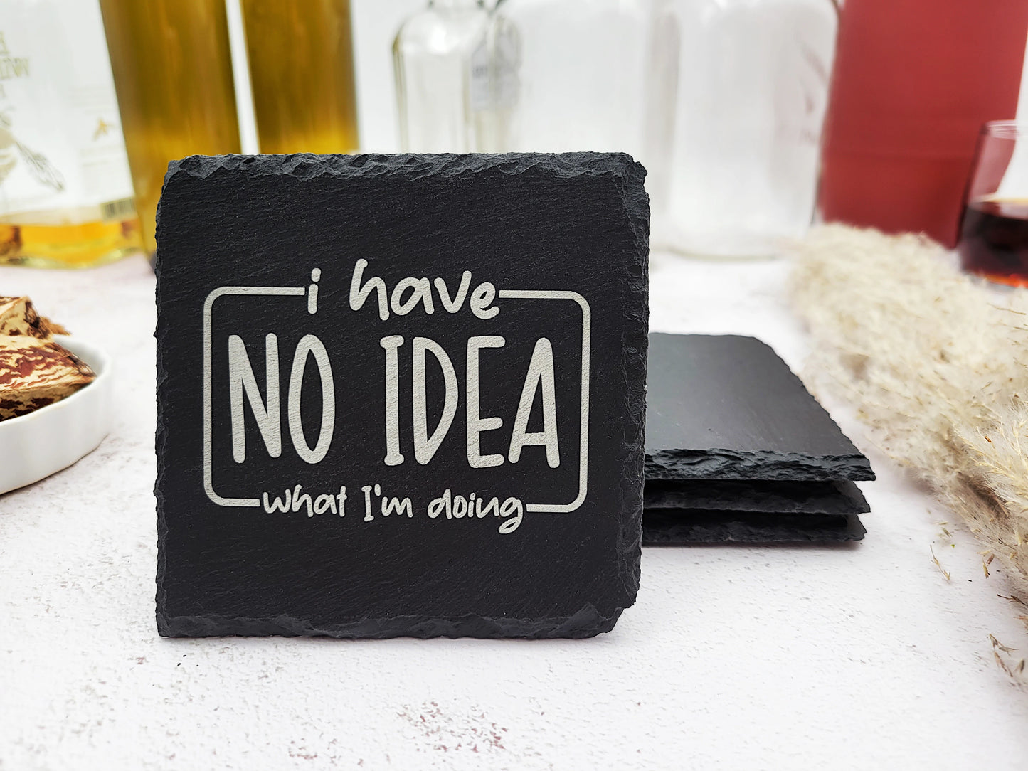 Funny Slate Coaster Set (4pc) – Engraved Barware with Attitude (Round or Square)