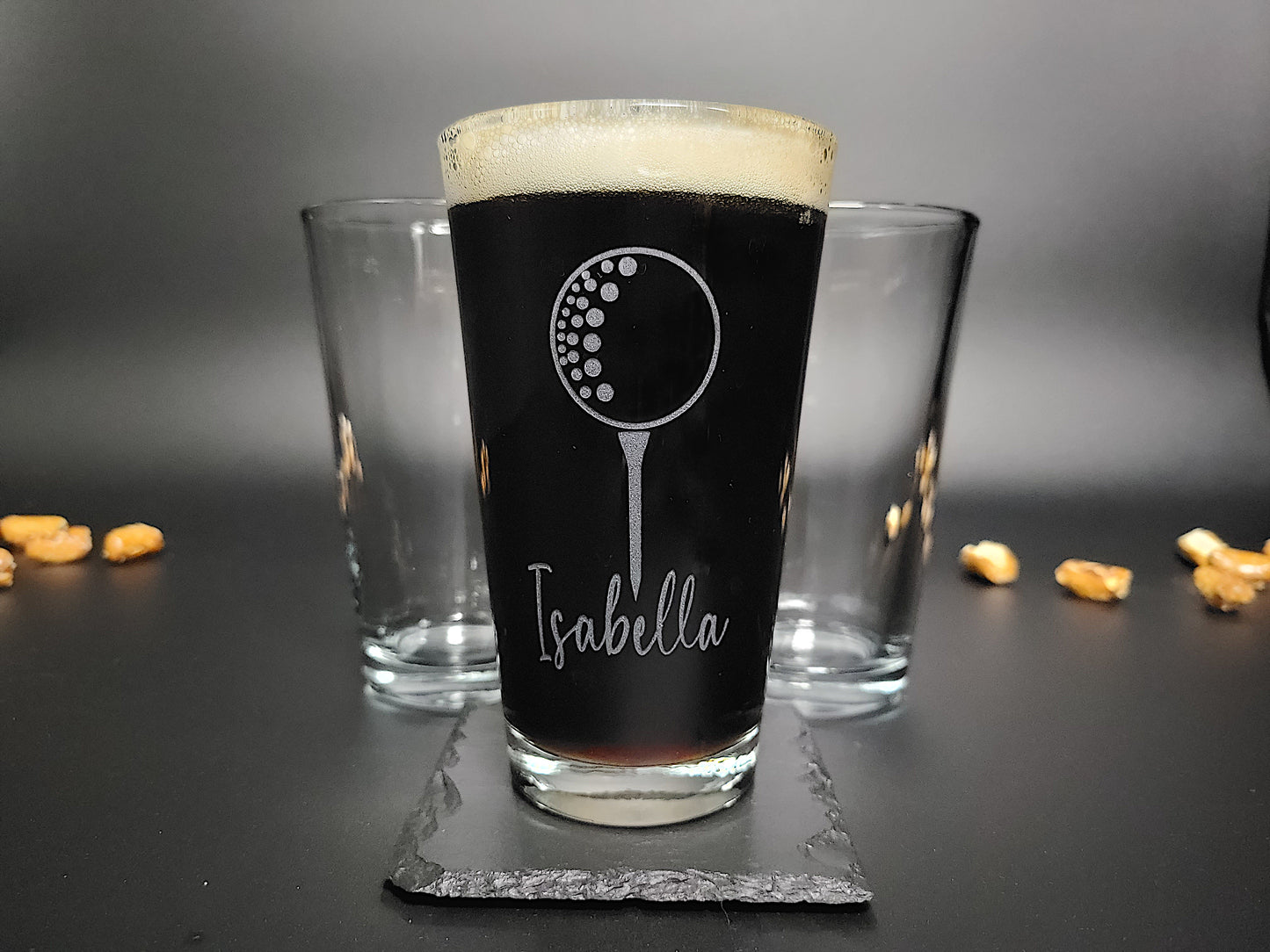 Tee’d Up Engraved Pint Glass – Personalized 16oz Barware